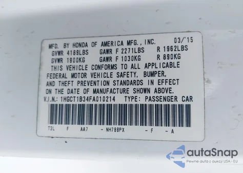 2015 Honda Accord Lx-S из США, поврежденный, VIN 1HGCT1B34FA010214